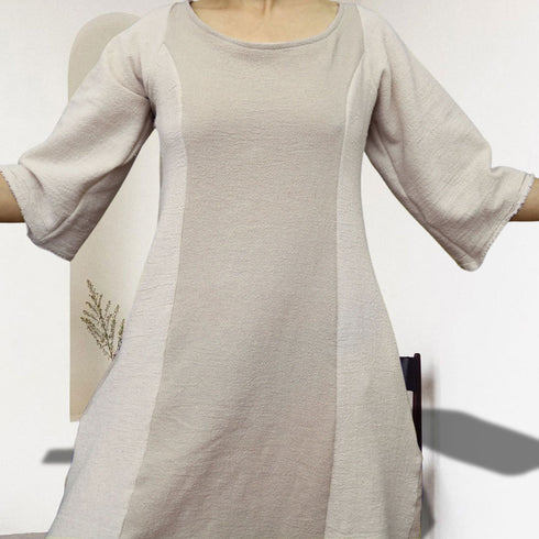 Women's dress made of soft fabric, mix of hemp and cotton